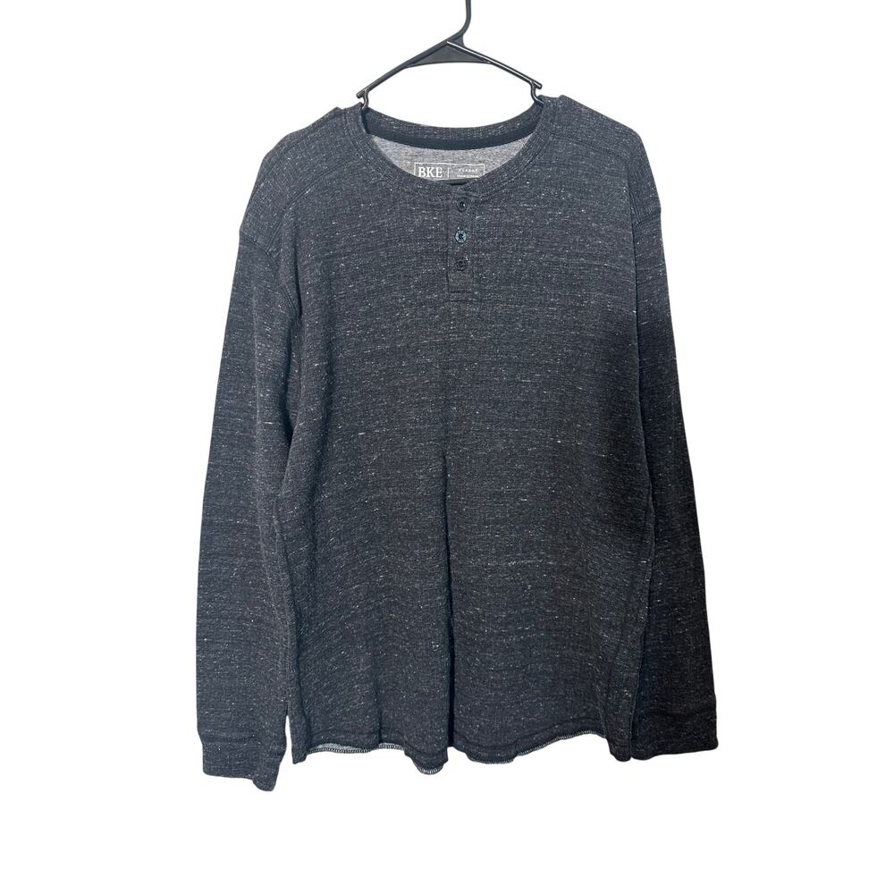 BKE Men’s XL Henley Shirt Charcoal Heather Long Sleeve Thermal Casual Tee